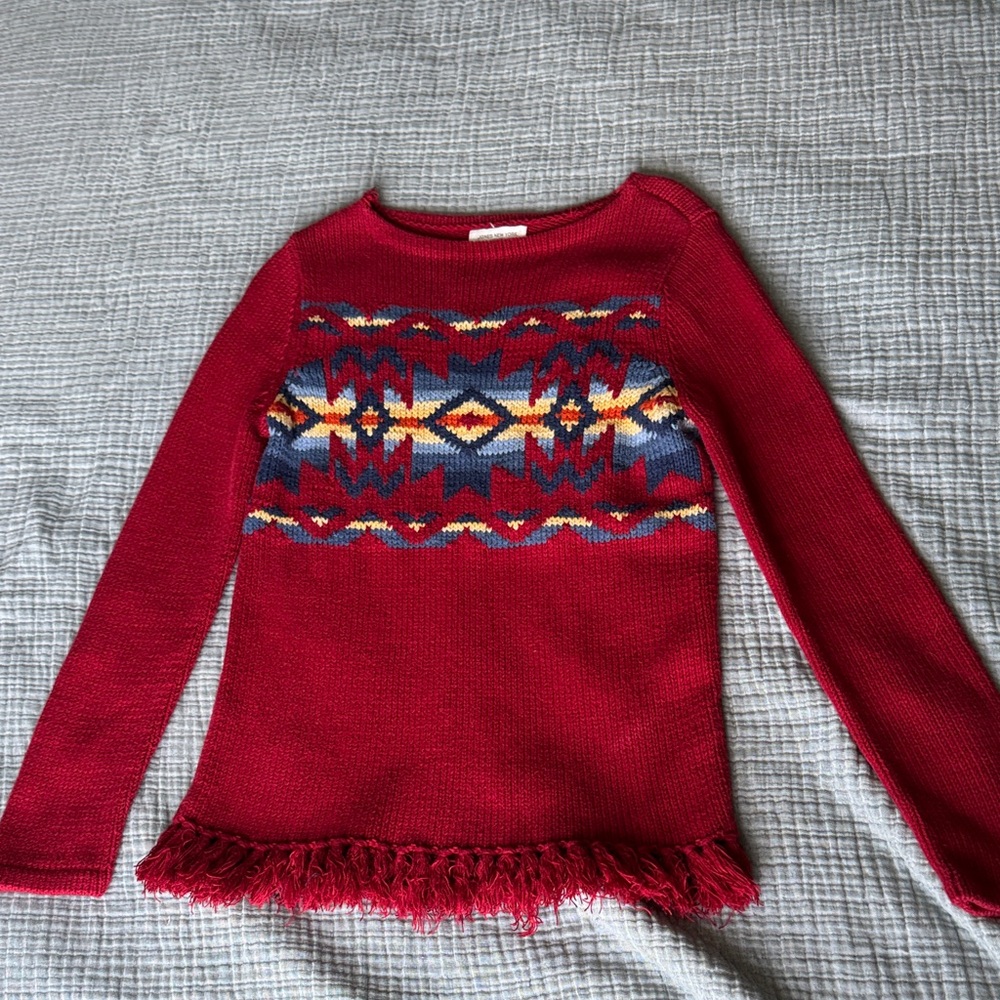 Jones New York Red Sweater with Multicolor Pattern